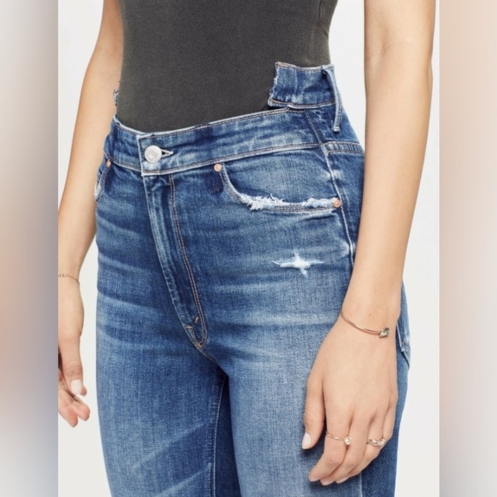 High Rise MOTHER The Dazzler Shift Distressed Skinny Jeans Medium Wash Raw Hem - Picture 9 of 16
